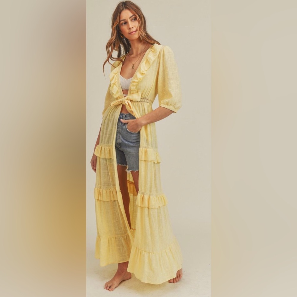 Boutique- Sheer Yellow Duster great with a swimsuit or a summer night out